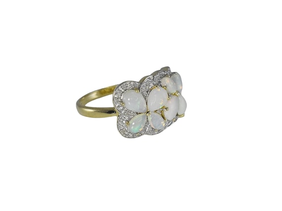 Estate 14k Gold Opal Diamond Ring, Opal Cocktail … - image 1