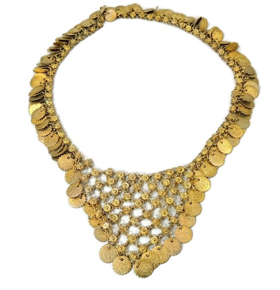 Vintage Boho Coin Tassel Necklace, Coin Bib Neckla