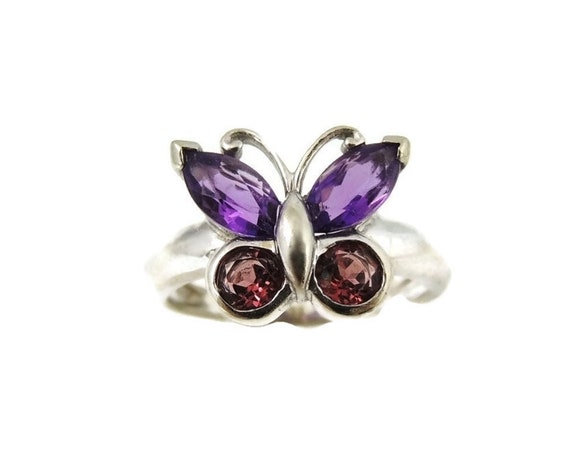 14k Butterfly Gemstone Ring, 14k WG Amethyst Pink… - image 1