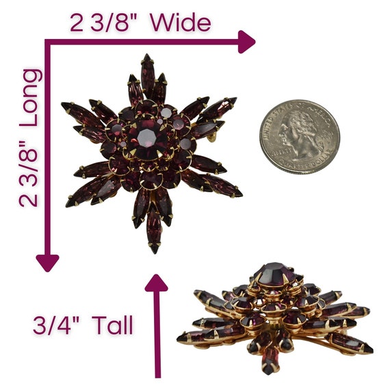 Exquisite Purple Crystal Rhinestone Star Brooch, … - image 9