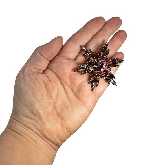 Exquisite Purple Crystal Rhinestone Star Brooch, … - image 8