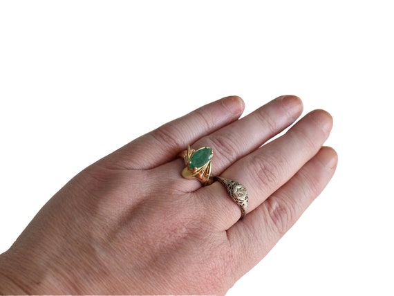 Vintage 14k Gold Emerald Ring, 14k Emerald Marqui… - image 2