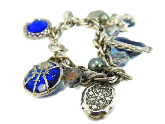 Chunky Accessocraft Blue Silver Charm Bracelet Re… - image 3