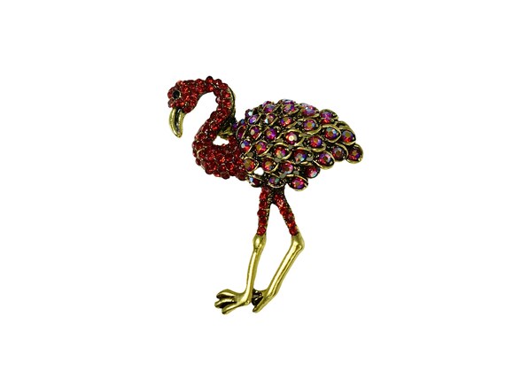 Dazzling Red Flamingo Rhinestone Brooch, Red AB Rh