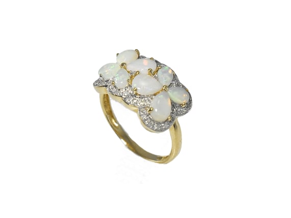 Estate 14k Gold Opal Diamond Ring, Opal Cocktail … - image 2