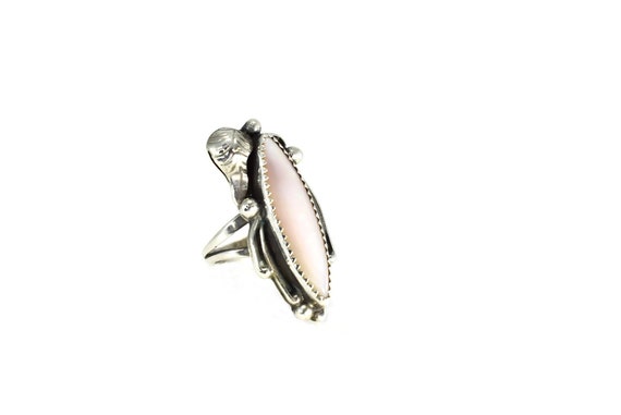 Large Navajo Pink Shell Ring with Applied Leaf an… - image 2