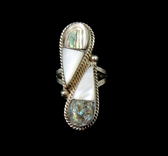 Abalone Silver Taxco Ring, Vintage Taxco Silver A… - image 2