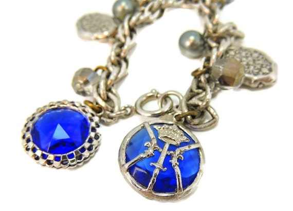 Chunky Accessocraft Blue Silver Charm Bracelet Re… - image 4