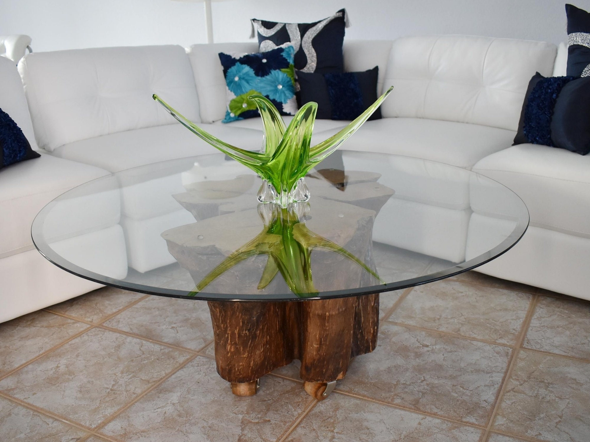 Cypress Tree Stump Root Coffee Table Beveled Glass Top Wood Etsy
