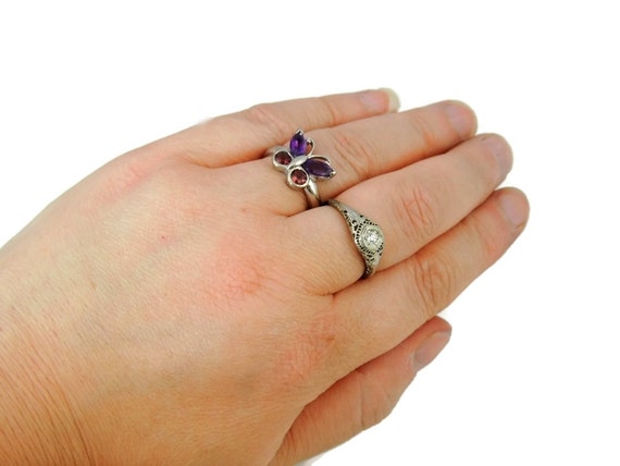 14k Butterfly Gemstone Ring, 14k WG Amethyst Pink… - image 5