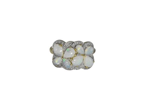Estate 14k Gold Opal Diamond Ring, Opal Cocktail … - image 3