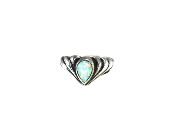 Vintage Mexican Silver Opal Pinky Ring, Sterling … - image 2