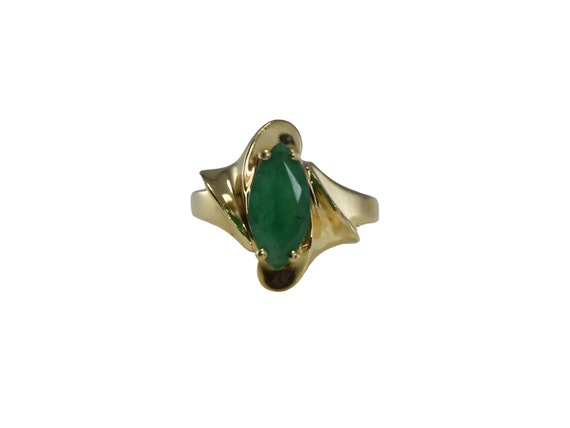 Vintage 14k Gold Emerald Ring, 14k Emerald Marquise E… - Gem