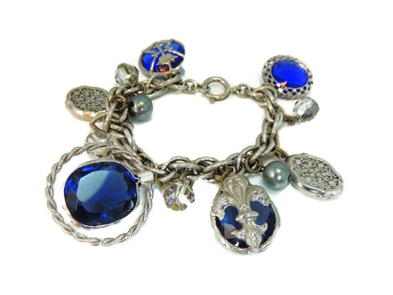 Chunky Accessocraft Blue Silver Charm Bracelet Re… - image 1