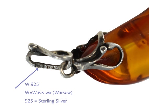 Vintage Sterling Silver Baltic Amber Pendant Wrap… - image 5
