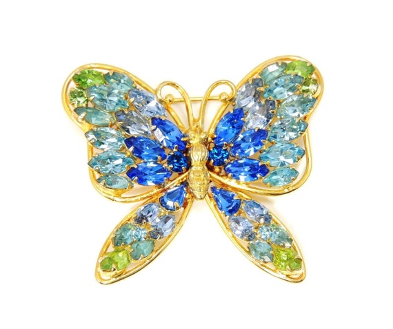 Napier Blues Greens Rhinestone Butterfly, Big Butt