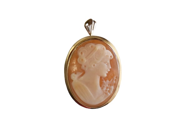 Vintage 14k Gold Cameo Brooch, 14k Cameo Pendant … - image 2