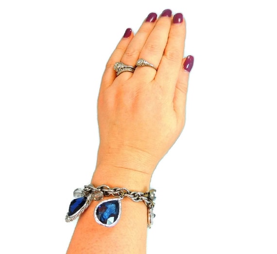 Chunky Accessocraft Blue Silver Charm Bracelet Re… - image 2