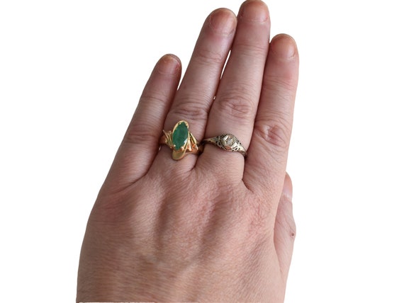 Vintage 14k Gold Emerald Ring, 14k Emerald Marqui… - image 4