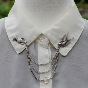 Silver Swallow Collar Chain/ Cardigan Clip image 1