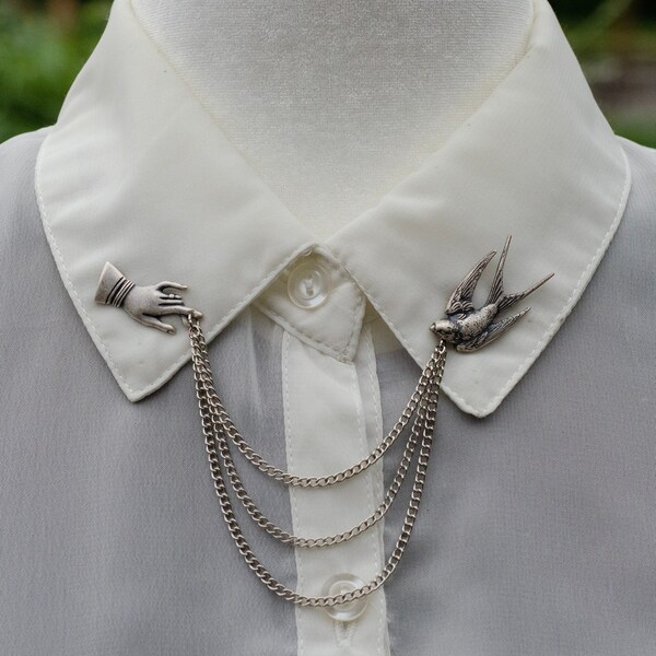 Silver Swallow Collar Chain/ Cardigan Clip