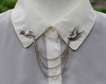Silver Swallow Collar Chain/ Cardigan Clip