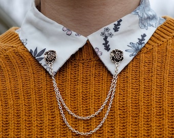 Silver Rose Flower Collar Chain/ Collar Clip
