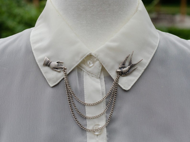 Silver Swallow Collar Chain/ Cardigan Clip image 1