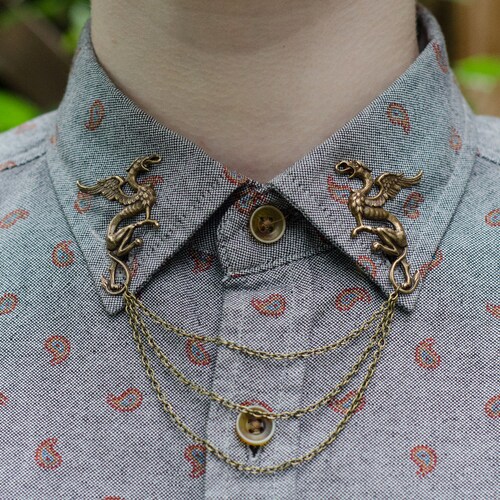 Bronze Dragon Collar Chain/ Cardigan Clip Etsy