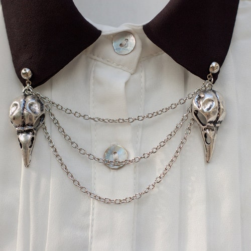 Silver Bird Skull Collar Clip Collar Chain