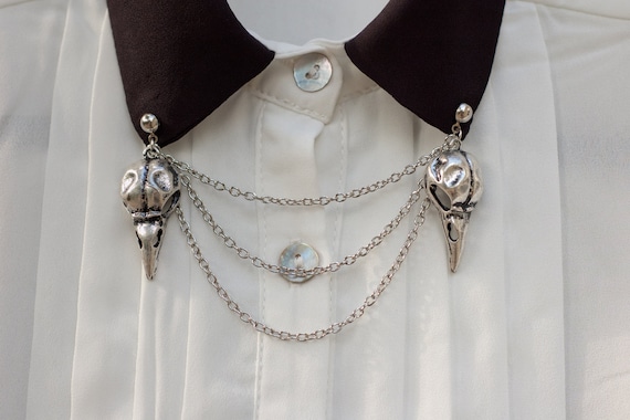 Silver Bird Skull Collar Clip Collar Chain