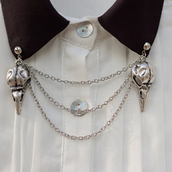 Silver Bird Skull Collar Clip Collar Chain