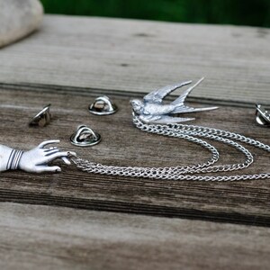 Silver Swallow Collar Chain/ Cardigan Clip image 2