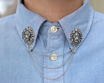 Silver Lion Head Collar/ Cardigan Clip