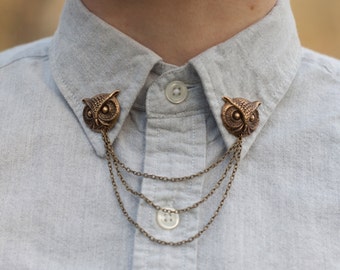 Bronze Owl Head Collar Chain/ Cardigan Clip