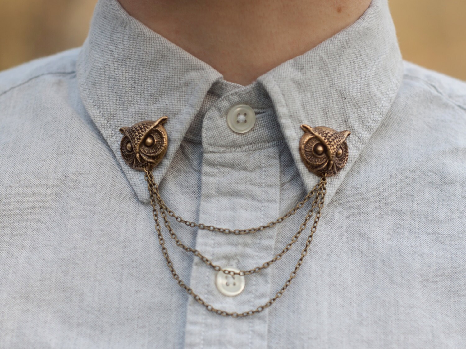 Bronze Owl Head Collar Chain/ Cardigan Clip