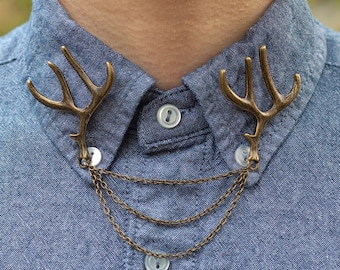 Bronze Deer Antler Collar Clip Collar Chain