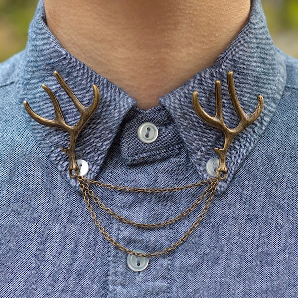 Bronze Deer Antler Collar Clip Collar Chain