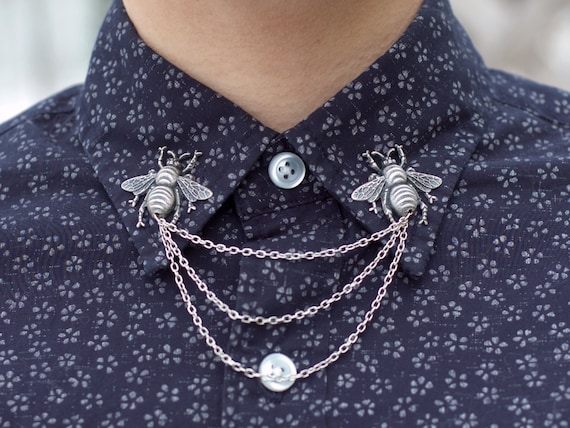 Silver Bee Collar Chain/ Cardigan Clip 