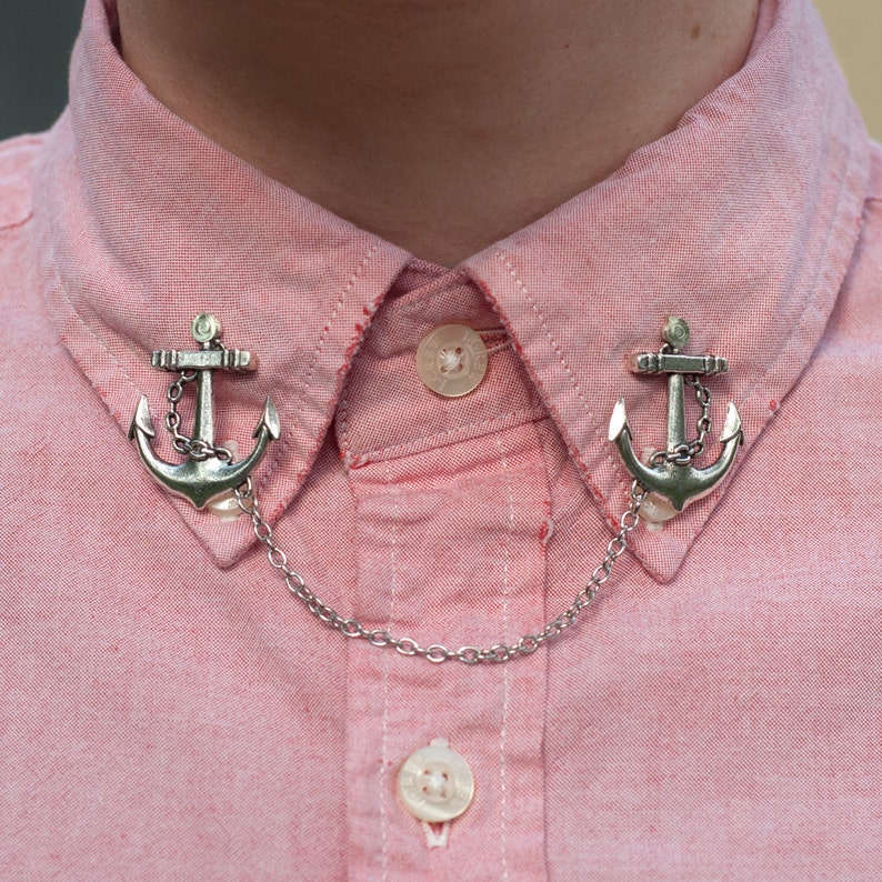 Silver Anchor Collar Clip Collar Chain Etsy