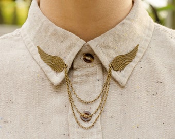 Bronze Bird Wing Collar Chain/ Cardigan Clip