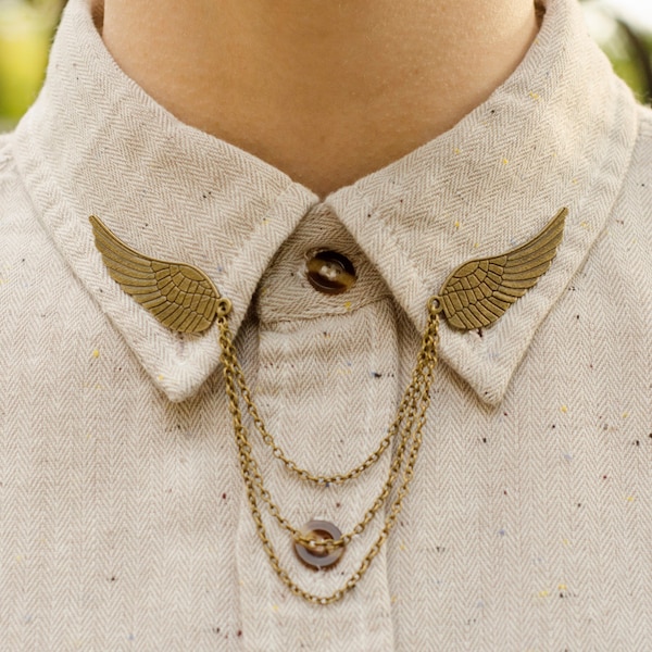 Bronze Bird Wing Collar Chain/ Cardigan Clip