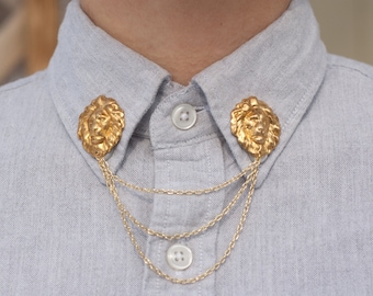 Gold Lion Head Collar/Cardigan Clip