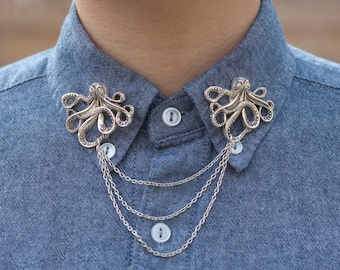 Silver Octopus Collar/ Cardigan Clip