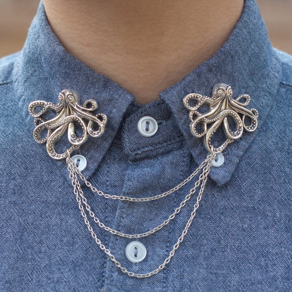 Silver Octopus Collar/ Cardigan Clip