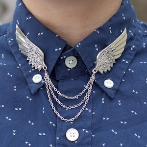 Large Silver Bird Wing Collar Clip Collar Chain