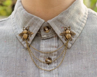 Bronze Bee Collar Chain/ Cardigan Clip