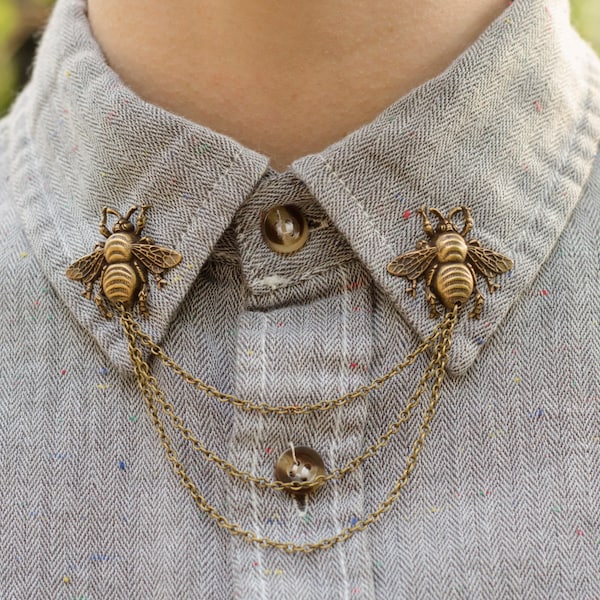 Bronze Bee Collar Chain/ Cardigan Clip