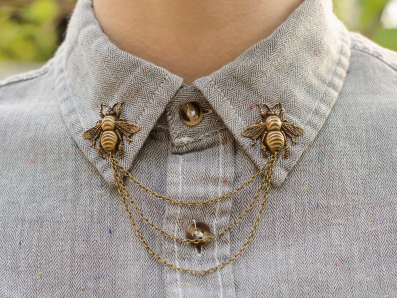 Bronze Bee Collar Chain/ Cardigan Clip image 1