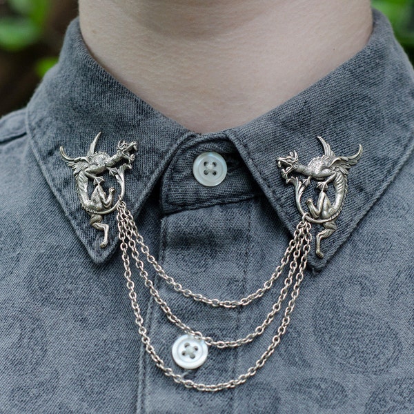 Silver Dragon Collar Chain/ Cardigan Clip